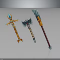 Colorful Decorative Fantasy Weapons With Ornate Staff Axe And Polearm Designs