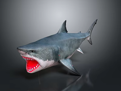 Great White Shark With Open Mouth And Sharp Teeth On Dark Background 3d model
