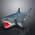 Great White Shark With Open Mouth And Sharp Teeth On Dark Background 3d model