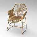 Stylish Modern Gold Woven Single Chair With Geometric Metal Frame Design
