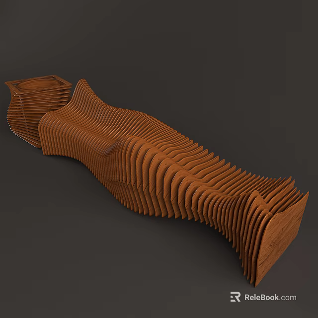 Artistic Wooden Public Chair With Wavy Layered Structure And Modern Design 3d model 