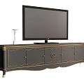 Classic Black TV Stand with Gold Accents Drawers Cabinets and TV on Top