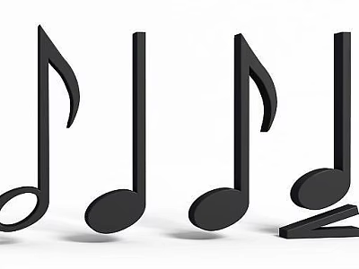 Tech Exhibition Hall Showcasing 3D Black Musical Notes Design Elements 3d model