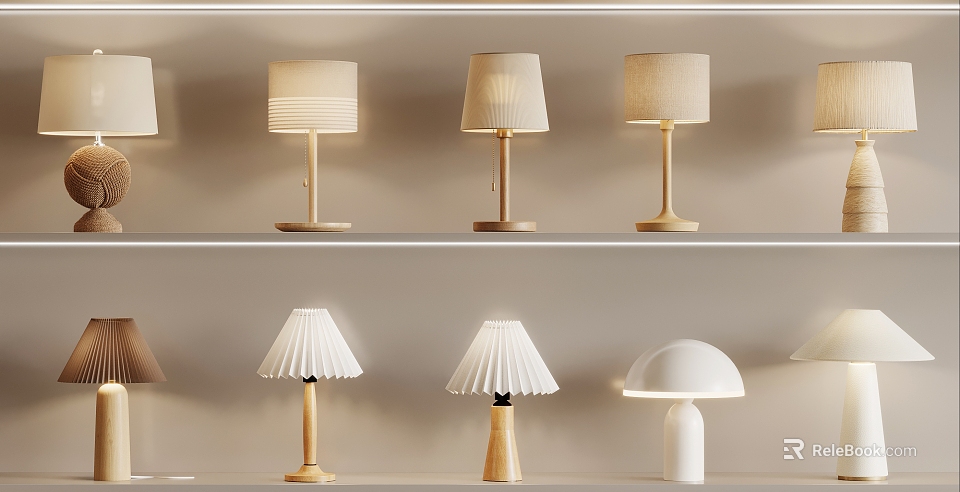 Modern Table Lamps With Various Fabric Shades And Wooden Bases For Home Decor 3d model 