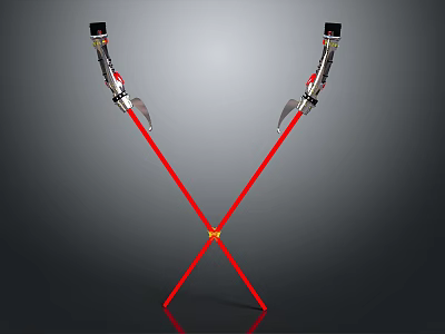 Red Ski Poles Crossed Design With Black And Silver Components 3d model