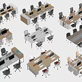 Modern Office Desks With Ergonomic Chairs Computer Monitors And Workspace Layouts