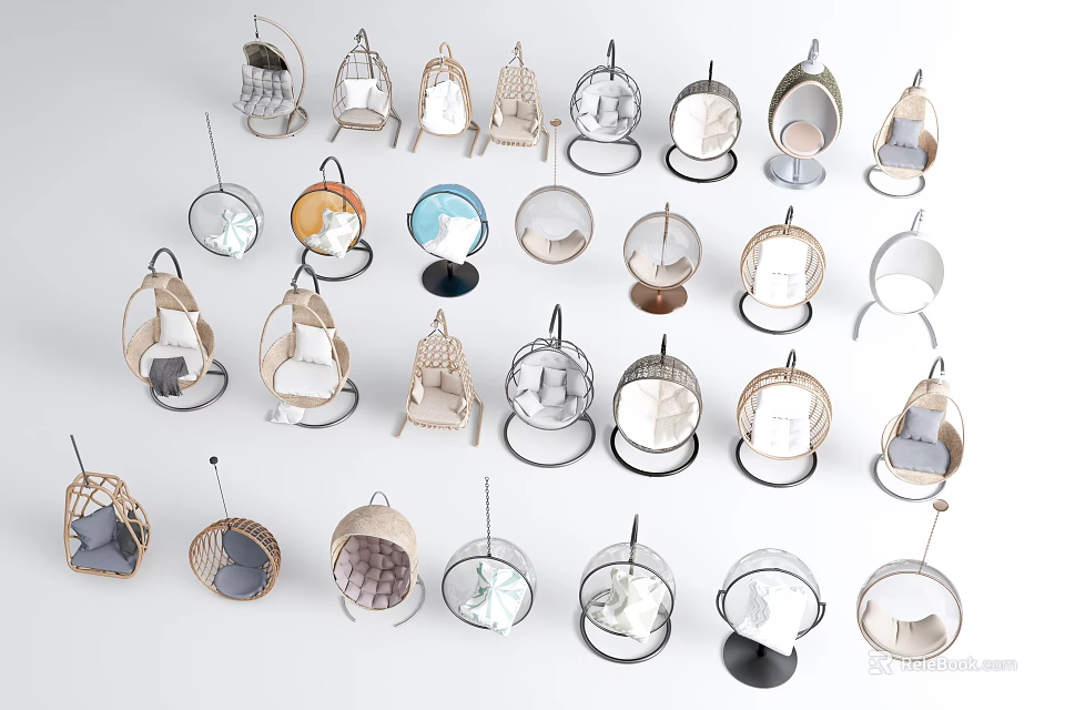 Stylish Hanging Chairs With Various Modern Designs Different Materials For Home Decor 3d model