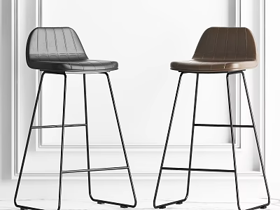 Modern Bar Stools Black and Brown with Striped Seats and Metal Frames 3d model