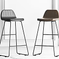 Modern Bar Stools Black and Brown with Striped Seats and Metal Frames 3d model