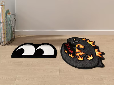 Shaped Rugs With Cartoon Eye Design And Flame Pattern Fire Element 3d model