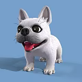 White French Bulldog 3D Model With Blue Background Smiling Open Mouth Red Tongue Standing