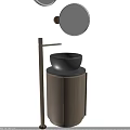 Modern Bathroom Washbasin With Wooden Cabinet Black Vessel Sink Round Mirror And Gold Faucet