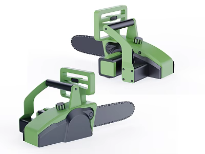 Green Industrial Chainsaw With Black Ergonomic Handle Sharp Steel Chain And Functional Design 3d model