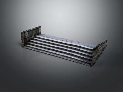 Stone Staircase Interior with Textured Steps and Side Stone Walls Design 3d model