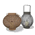 Brown And Black Decorative Candle Lanterns With Woven Patterns And Laser Cut Designs