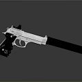 Modern Silver Revolver With Black Grip And Extended Barrel On Reflective Surface 3d model