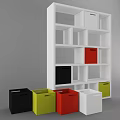 Modern White Storage Shelf With Multiple Compartments And Colorful Storage Bins 3d model