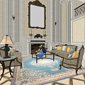 Elegant Luxury Hotel Lobby With Sofa Fireplace Armchair And Ornate Carpet