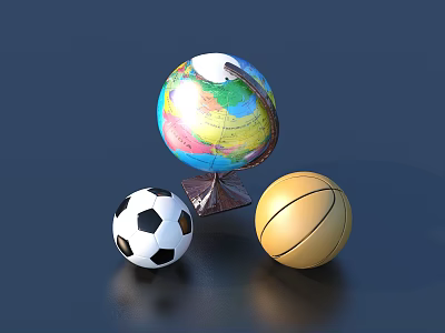 Household Sports Items Including Colorful Globe Soccer Ball And Basketball 3d model