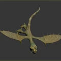 Game Movie Character Green Dragon With Yellow Horns In Flying Pose
