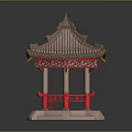 Traditional Chinese Pavilion With Classic Tile Roof Red Pillars And Stone Steps