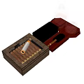 Open Wooden Cigar Box With Cigars And Accessories Displayed Inside 3d model