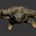 Military Soldier In Camouflage Uniform Standing With Hands On Hips Against Gray Background