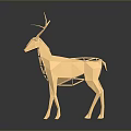 Golden Polygonal Deer Sculpture Model on Dark Background with Shiny Reflection 3d model