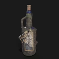 Unique Wine Bottle With Cloth Wrapping Decorative Label And Elegant Wine Glass