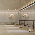 Serene Yoga Fitness Studio With Wooden Floors Natural Light And Circular Decorations