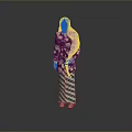 Woman In Traditional Purple Floral Top With Headscarf And Green White Striped Skirt With Reflection
