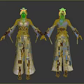 Ancient Female Character With Traditional Blue Purple Gold Costume And Mythical Creature Pattern Front Back Design
