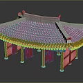 Traditional Ancient Chinese Architecture with Gray Tiled Roof Red Pillars and Curved Eaves Design