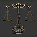 Ornate Brass Balance Scale Sculpture With Intricate Carved Design And Golden Plates
