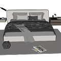 Modern Double Bed With White Headboard Plush Pillows And Textured Blanket 3d model