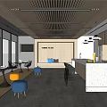 Modern Break Room Interior With Open Layout Ceiling Panels Counter Stools Cabinets And Windows 3d model