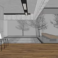 Modern Clubhouse Interior With Piano Tables Chairs Glass Walls And Wooden Flooring