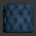 Elegant Blue Velvet Tufted Round Ottoman with Soft Texture and Button Design 3d model