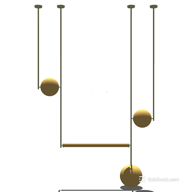 Modern Minimalist Chandelier With Golden Spherical Pendants And Horizontal Hanging Bar 3d model 