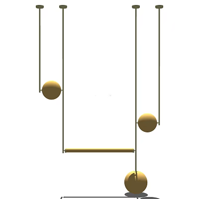 Modern Minimalist Chandelier With Golden Spherical Pendants And Horizontal Hanging Bar 3d model