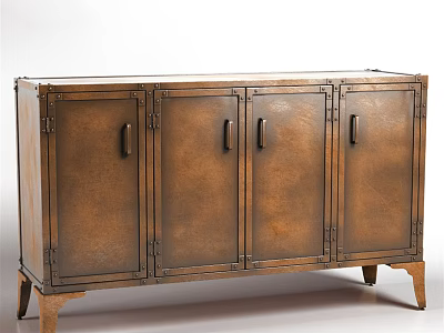 Rustic Wooden Console Sideboard Cabinet With Metal Hardware And Four Storage Doors 3d model