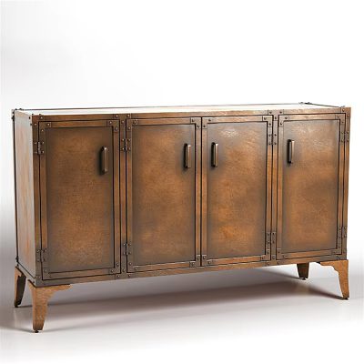 Rustic Wooden Console Sideboard Cabinet With Metal Hardware And Four Storage Doors 3d model