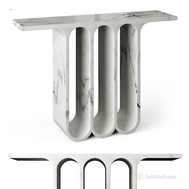 Modern Marble Console Table With Unique Vertical Slit Design And Sleek Surface 3d model 