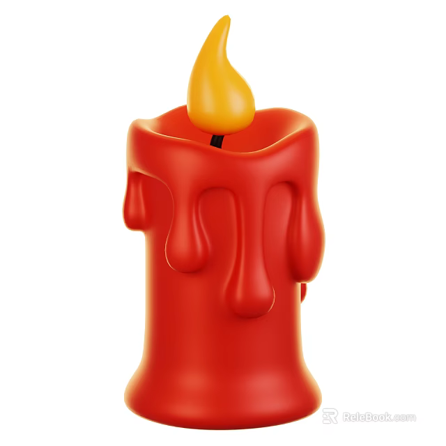 Movie Game Character Iconic Red Candle with Melting Wax Drips and Burning Yellow Flame 3d model 