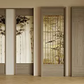 Wooden Swing Doors Featuring Bamboo Tree Patterns Vertical Slat Grille And Solid Wood Grain 3d model