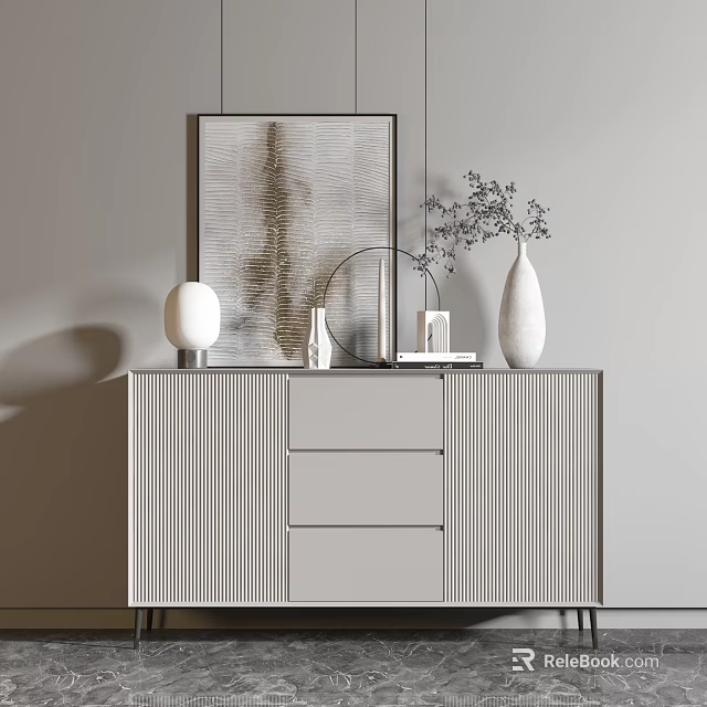 Modern Minimalist Entryway Console Table With Decorative Painting Vase And Storage Drawers 3d model 