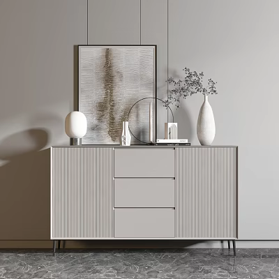 Modern Minimalist Entryway Console Table With Decorative Painting Vase And Storage Drawers 3d model