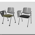 Two Modern Office Chairs With Armrests Different Seat Colors And Wheels