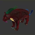 Fantasy Mythical Beast With Black Purple Body Neon Blue Glowing Patterns Red Legs Fangs