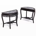 Two Decorative End Tables With Carved Wooden Frame And Patterned Tops 3d model